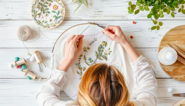 Kobieta haftująca wzór